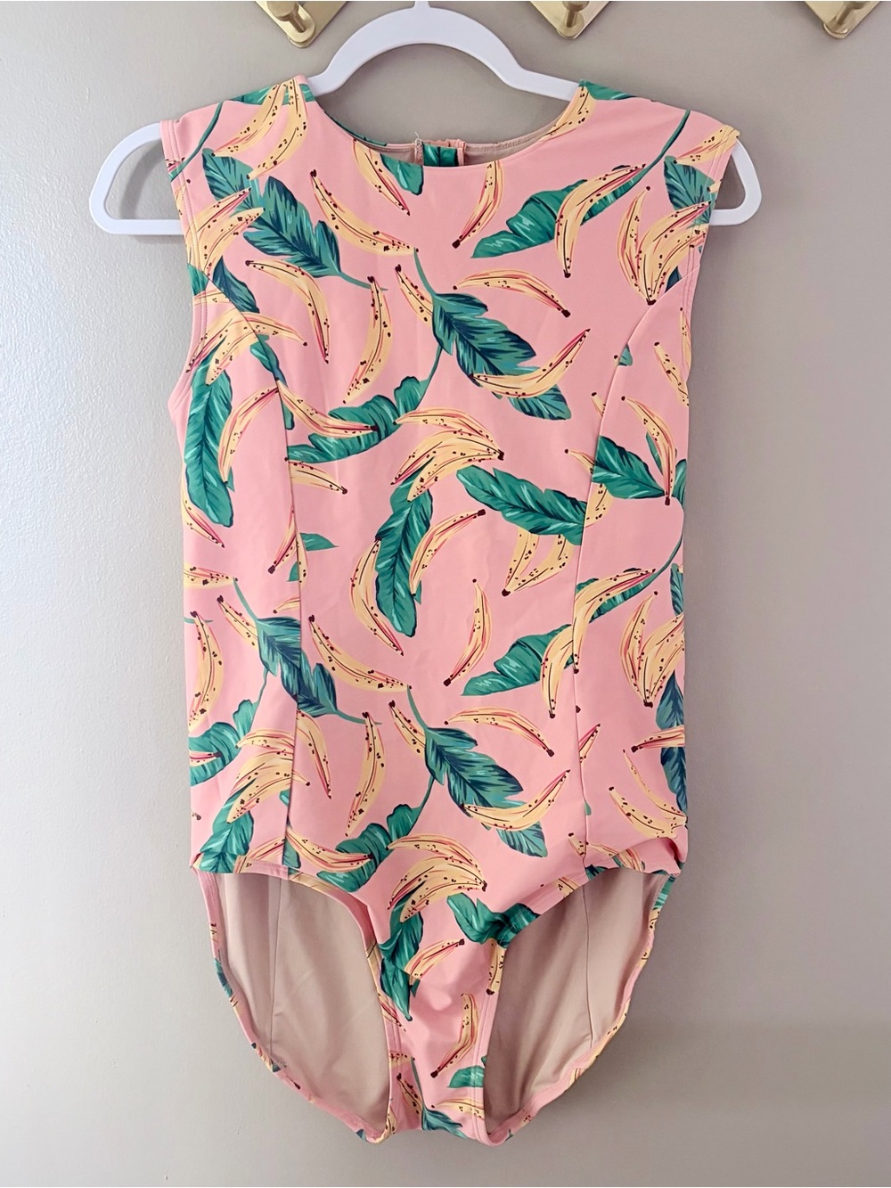 Mott50 Banana Print Sleeveless One Piece Swimsuit UPF 50+ Pink Medium